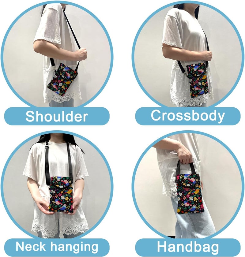 otilil Neoprene Cell Phone Sleeve Pouch Case Bag with Crossbody Strap Neck Lanyard for Women 7.5 X 4.3 in Flower Bird - Image 3